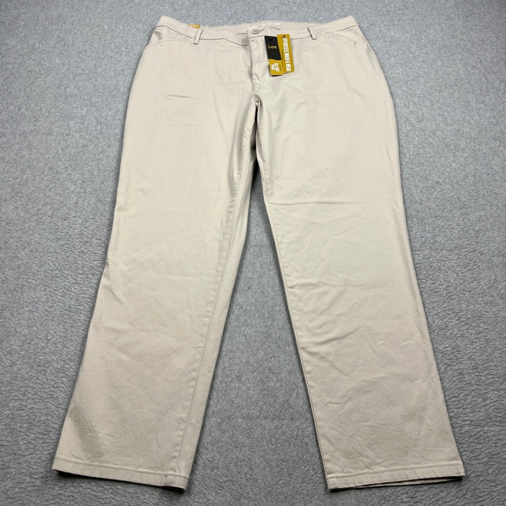 NEW Lee All Day Pant Womens 18W Beige Parchment Straight Leg Relaxed Fit 4850323